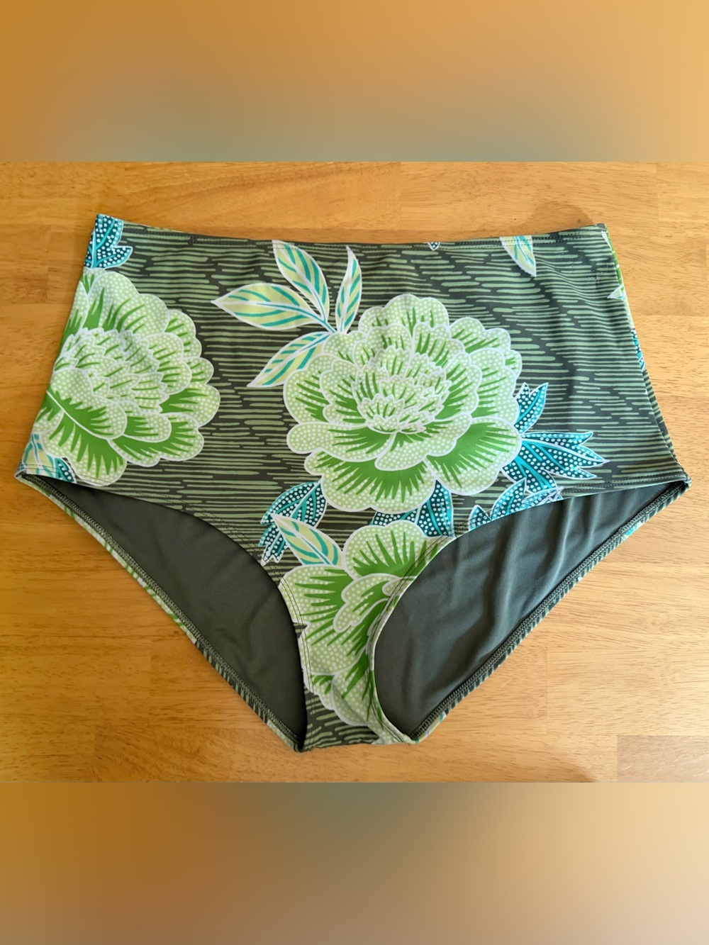 ⭐️2/$12 XL aerie Green Tropical Floral High-Waist Swim Bikini Bottoms EUC